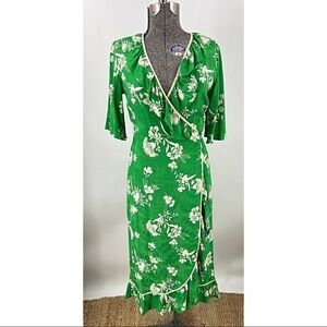 Top shop floral Asian inspired side button ruffle front wrap dress 6